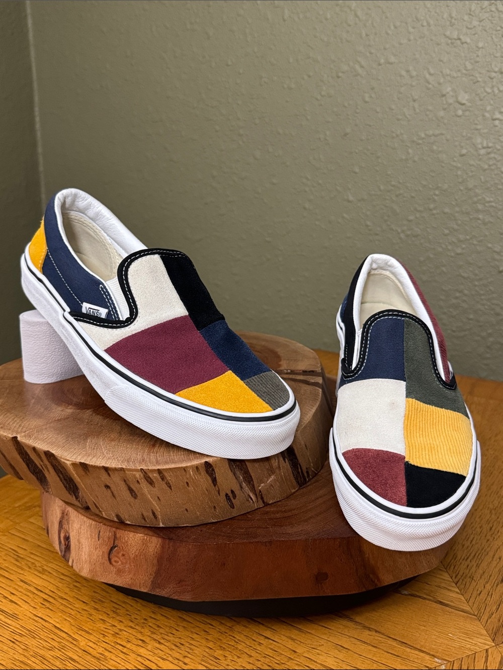 VANS CLASSIC SLIP ON SUEDE SOFT RIBBED CORDUROY CANVAS PATCHWORK SNEAKERS